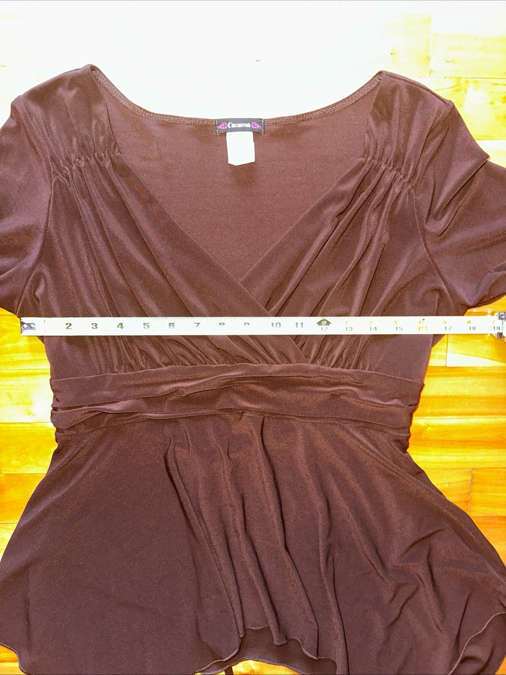 Y2K Cocomo Faux Wrap Tunic Top Brown Handkerchief Hem Tie Waist Women’s L - Picture 7 of 9